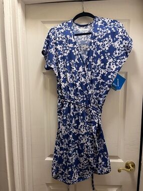 Columbia Blue and White Floral Wrap Dress